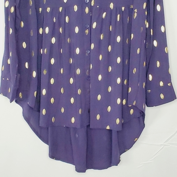 Solitaire Gold Dot Button Front Tunic Size XL Long Sleeve Hi-Low Hem Mini Dress - Picture 4 of 13